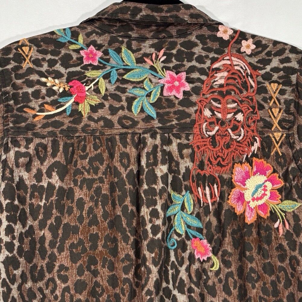 Johnny Was Embroidered Floral Leopard Print Tunic Top - Picture 6 of 11